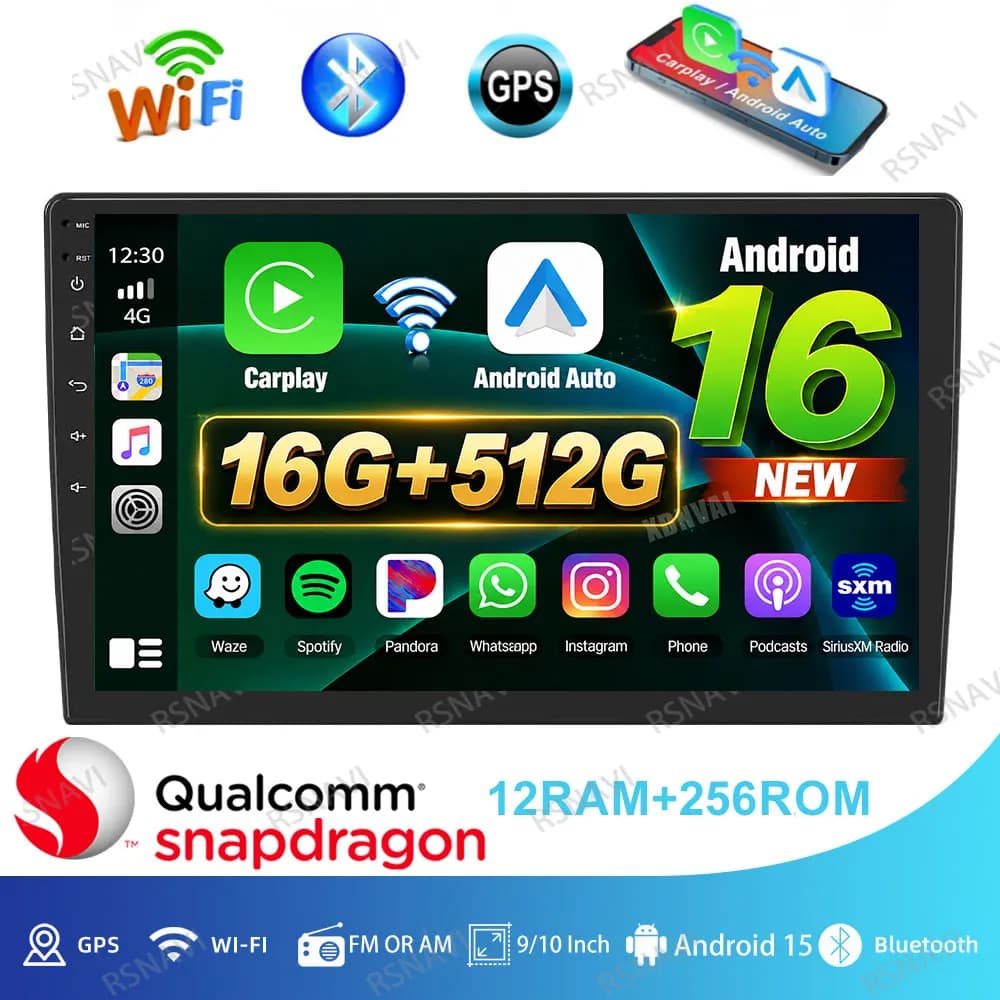Autoradio Android 15 9/10 pollici 5G WIFI QLED Viedo Player Stereo BT Navigazione DVD Wireless Carplay Auto GPS 4G LTE Qualcomm DSP