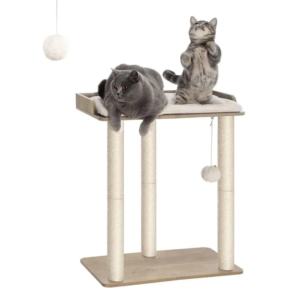 Grande Albero per Gatti con Cuccia, Tiragraffi, per Gatti da Interno, con Ampia Piattaforma e Tre Tiragraffi in Sisal, Grigio