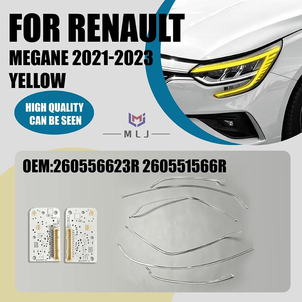 B127696‑D B127697‑D LED Headlight DRL Light Guide Strip Bar Angel Eyes DRL Yellow Light Source Chip For Renault Megane 2021‑2023