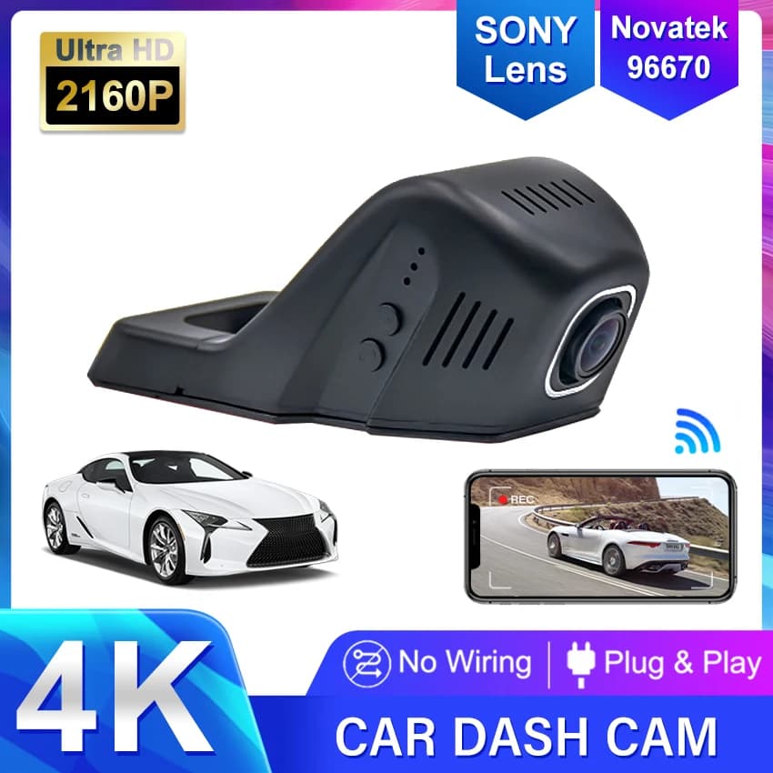 Dash Cam 4K per Auto, Registratore Video DVR con Registrazione 24 Ore su 24, Compatibile con Toyota, Kia, Lincoln, Mazda, Isuzu, DashCam Universale