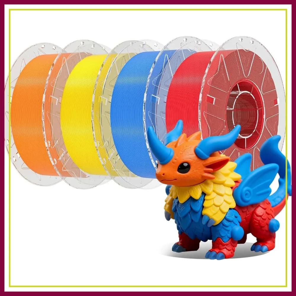 Filamento PLA 1.75mm, Confezione da 4 Colori da 1KG Ciascuno, Alta Velocità 600mm/s, Alta Precisione +/-0.03mm, Senza Grovigli, per Stampa 3D