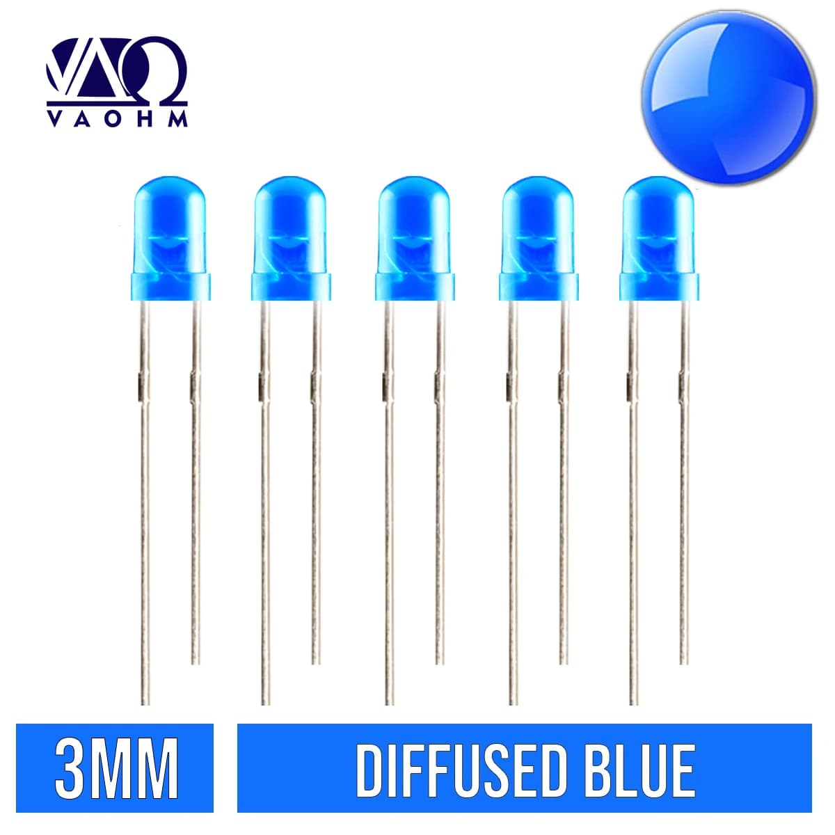 Vaohm 1000PCS F3 3MM LED Verde Arancione Rosso Giallo Blu Colore Diffuso Super Luminoso