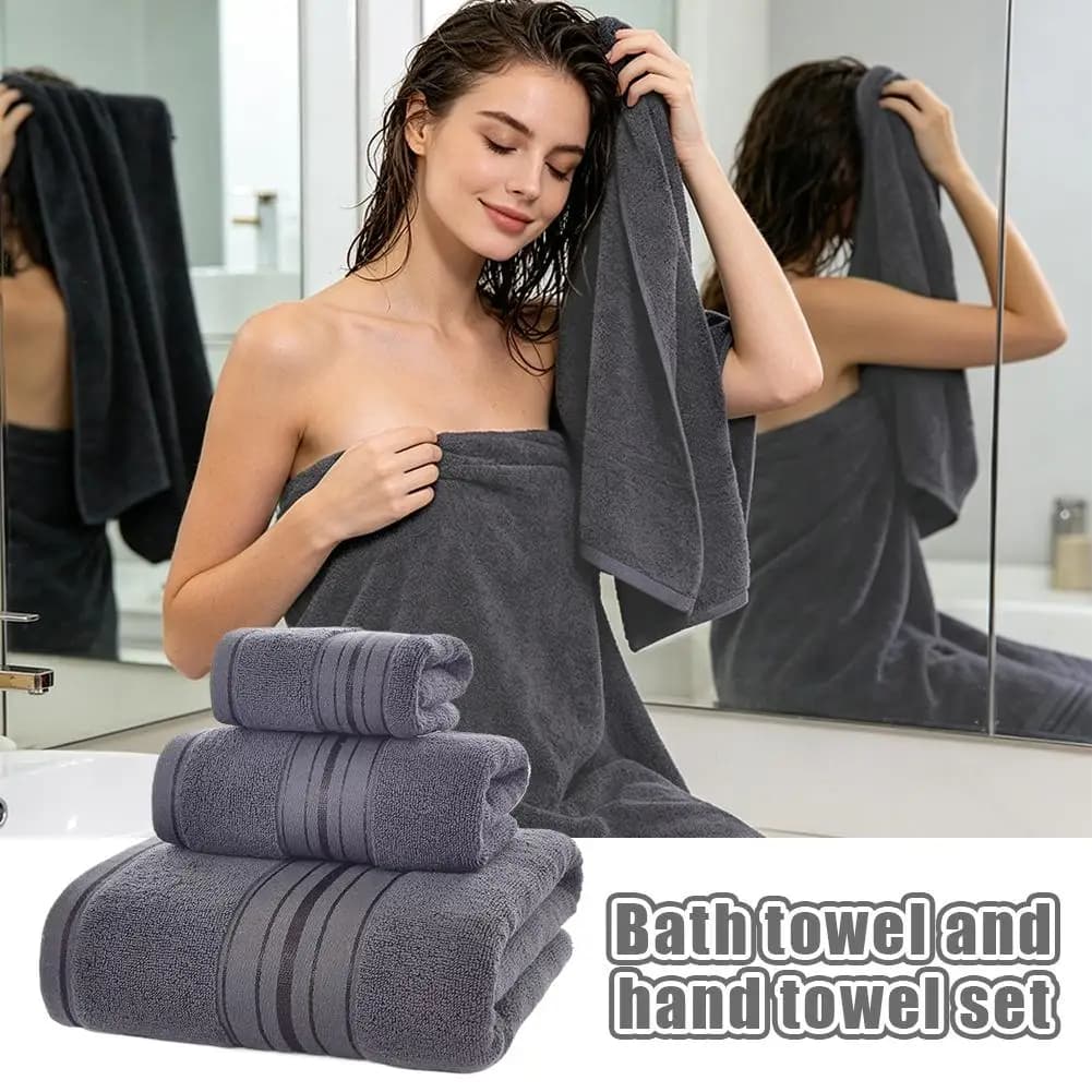 Set di 3 Asciugamani in Cotone, Ultra Morbidi e Assorbenti, per Bagno, Viaggio, Sport, Hotel, Spa