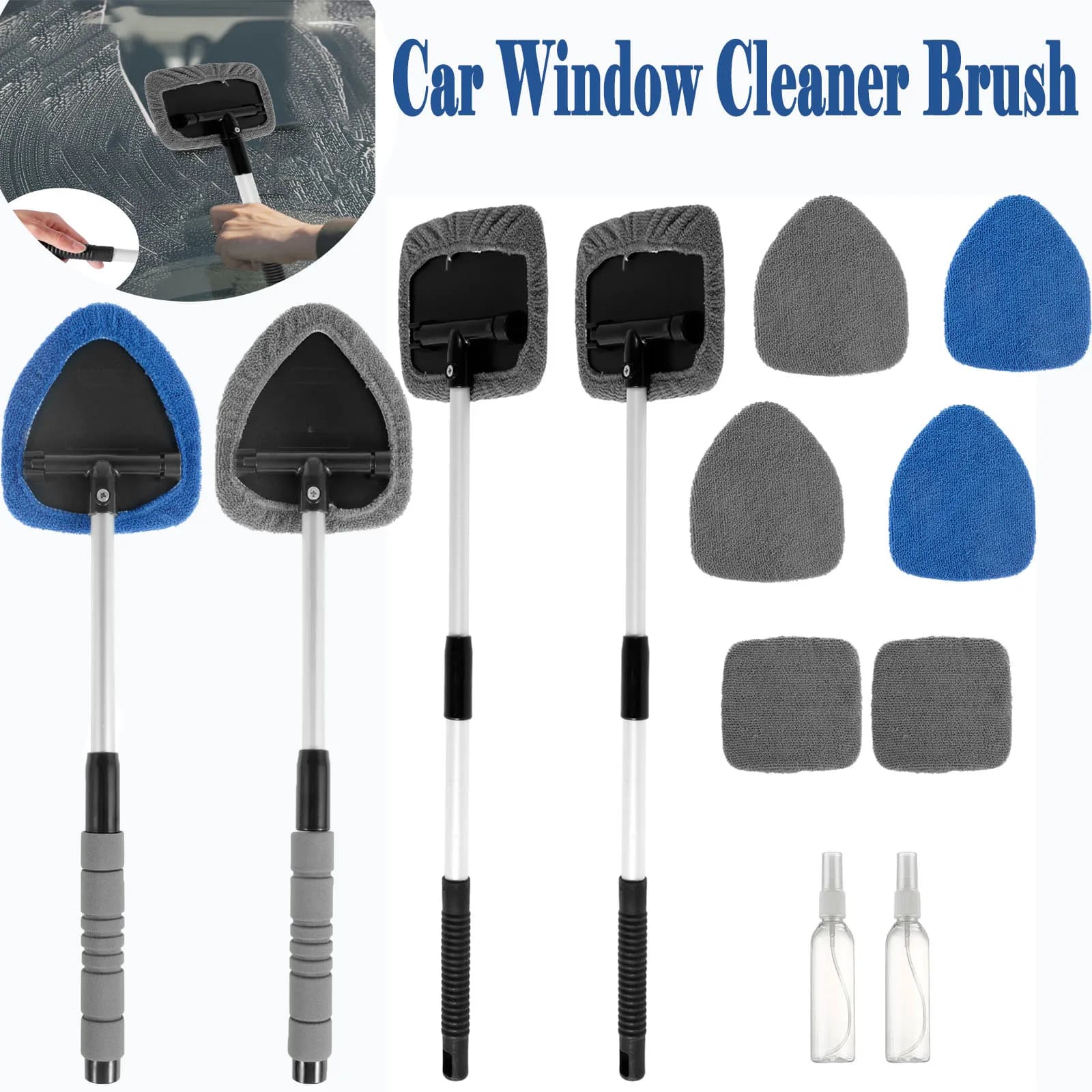 Nuovo kit di spazzole per la pulizia dei vetri dell'auto, mocio per la pulizia del parabrezza, asciugamano in microfibra, dettagli dell'auto, interni con manici lunghi, strumenti per la pulizia