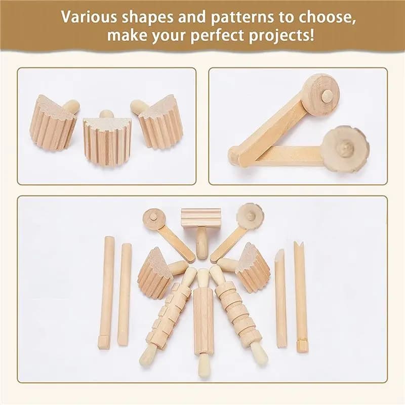 A77I Set di 12 Utensili per Argilla e Pasta Modellabile, Accessori per il Gioco, Include Rulli e Martello, Kit per Feste, Utensili in Legno per Ceramica, Stampi per Arte in Argilla