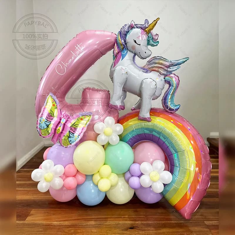 52 pezzi 3D arcobaleno unicorno tema palloncino colonna 32 pollici rosa numero 1-9th ragazza compleanno bomboniere baby shower palloncino decorativo