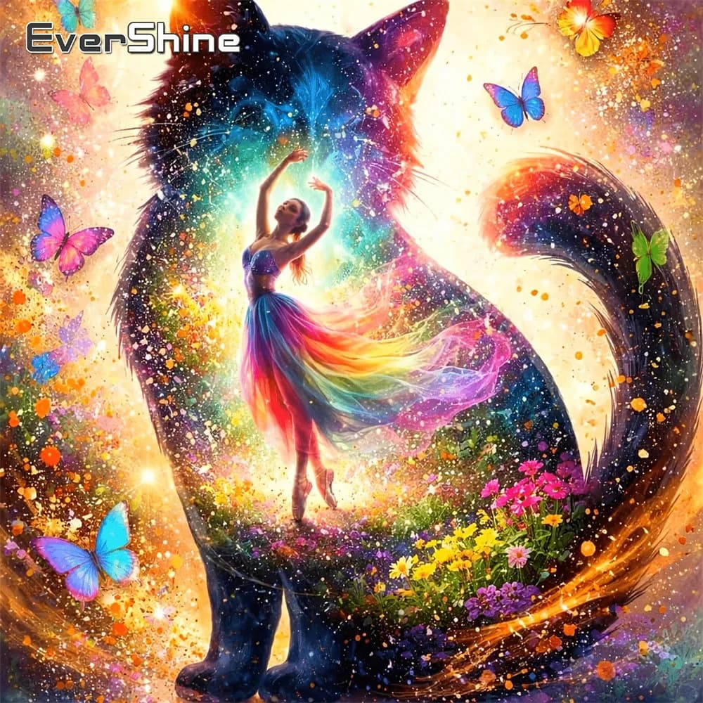 Evershine 5D Diamond Embroidery Ritratto Ragazza Pittura Completa con Diamanti Gatto Immagine Strass Mosaico Farfalla Fai da Te Artigianato