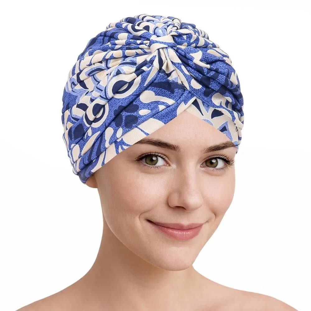 New Indian Print Hijab Caps Pleated Knotted Style Twist Knot Turban Hat Breathable Elastic Chemo Head Cover All Match Decor