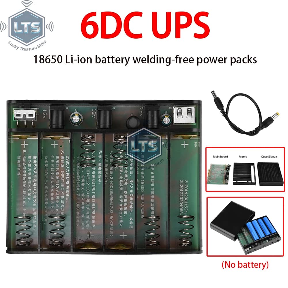 New Power Bank with Output 5V/9V/12V for Cellulars, Energy Accumulation Case, Tablet, Modem - UPS Power Supply with 6 Batteries 18650