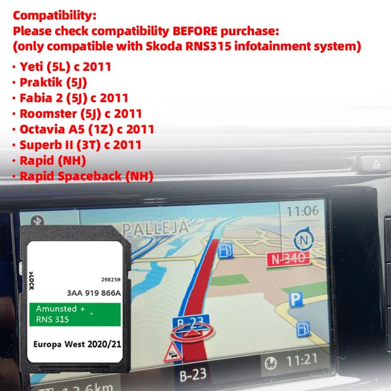 Per Fabia Roomster Octavia Superb Navigazione per auto con RNS 315 Amunsted + 2021 Scheda SD Europa Mappe del Regno Unito 3AA919866A Tachimetro GPS