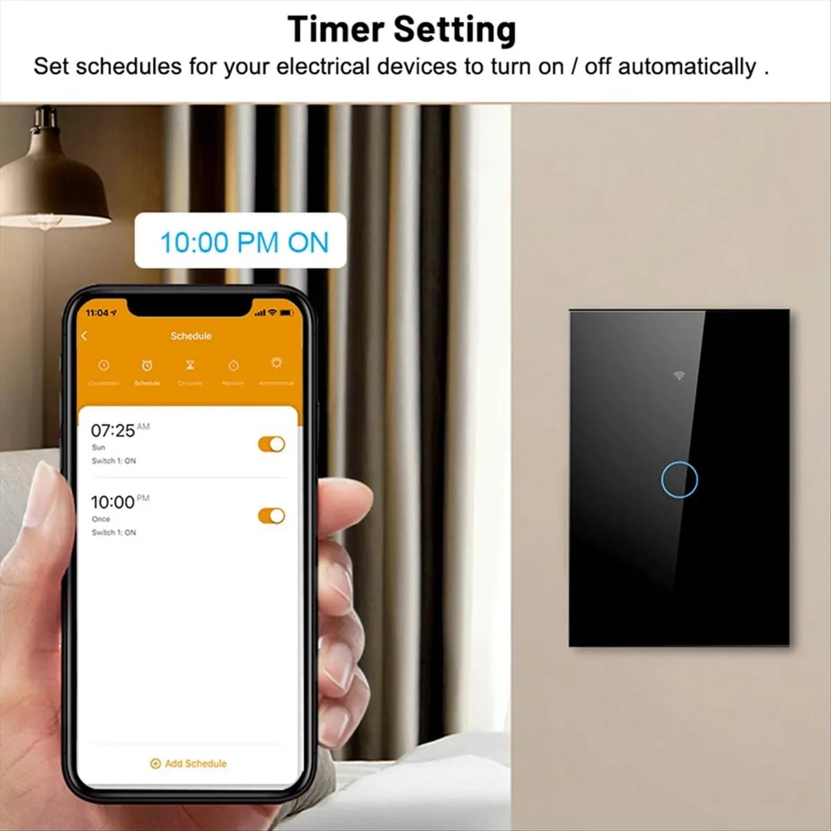 Smart WiFi Wall Switch AA14 Tuya US Plug 1 Gang Neutral with Touch Sensor for LED Lights, Smart Home, Black
