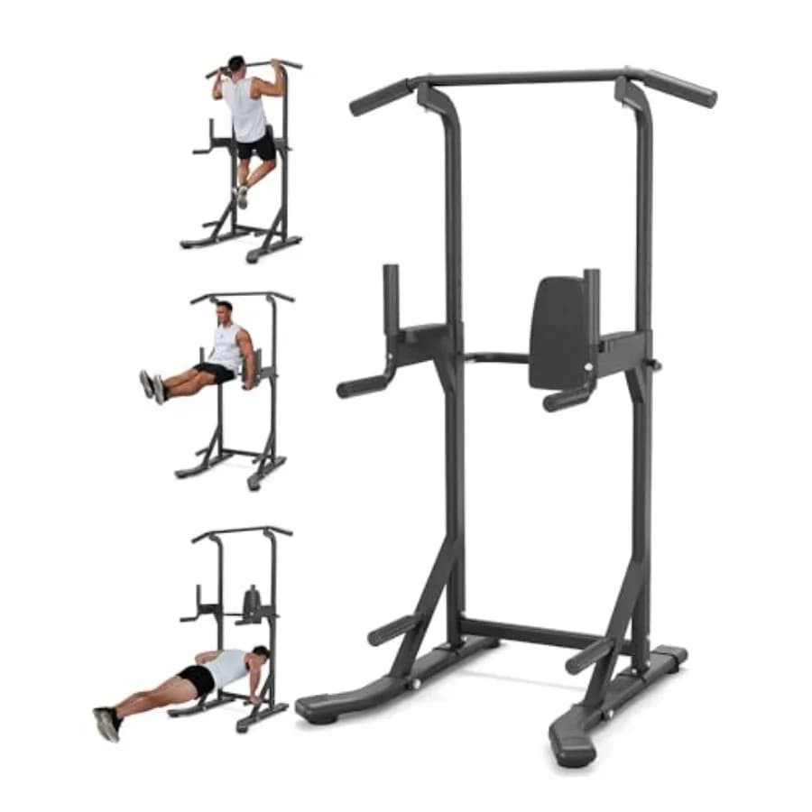 Home gym pull-up bar free standing power tower dip station, steel construction, black finish, 450LBS capacity and multi-functio