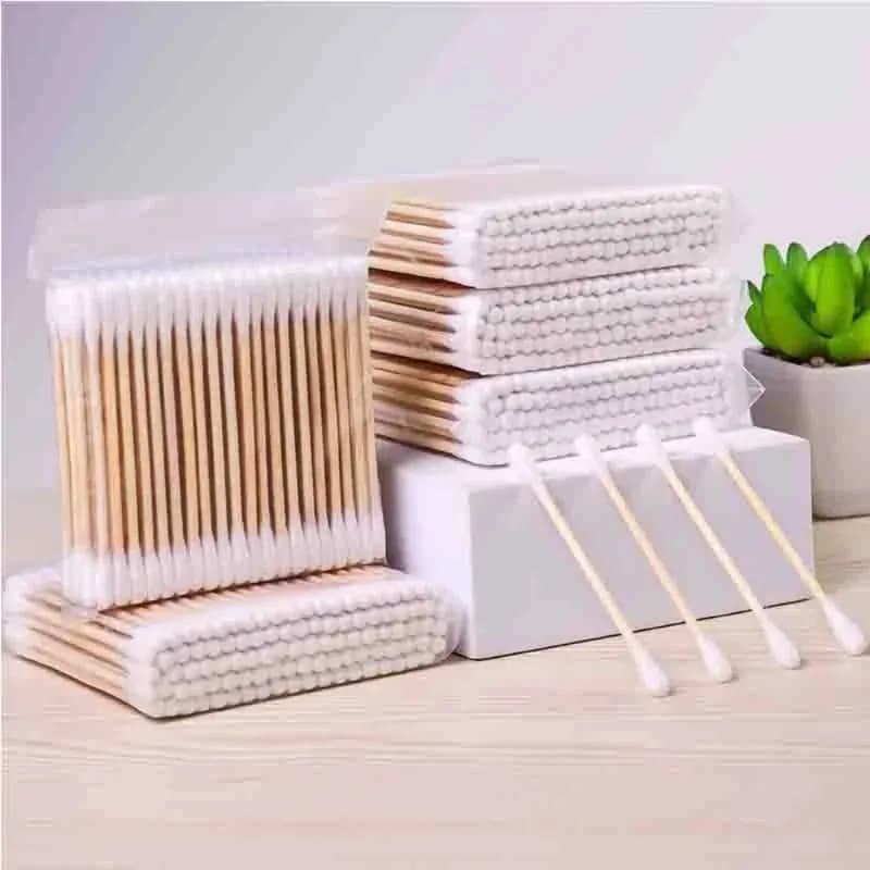 Pack of 100 Cotton Sticks in Double Toe Wood, Without Chlorine, Hypoallergens, Makeup Tools