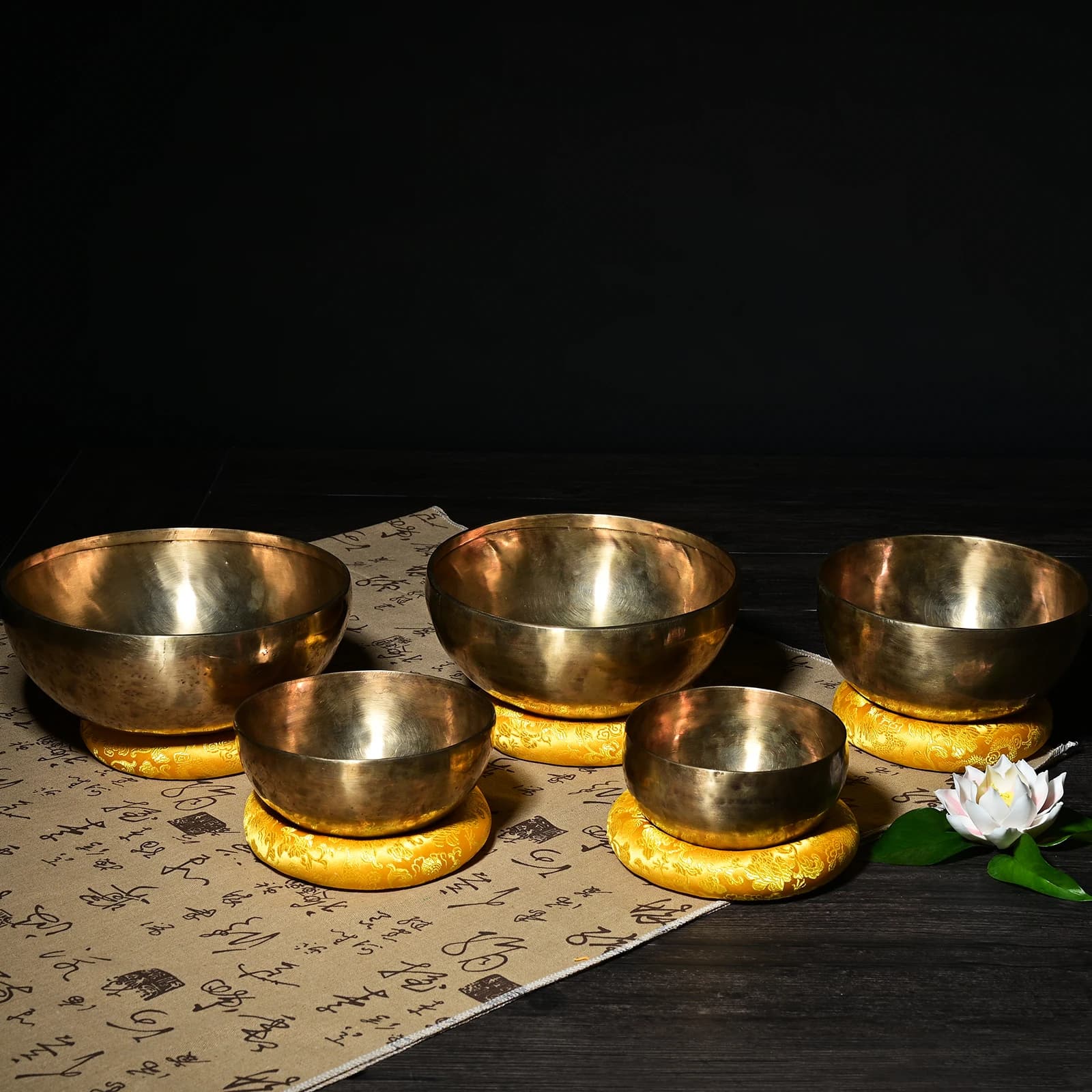 Solid Metal Handcrafted Brass Singing Bowl Set of 5 Singing Tibetan Singing Bell Tibetan-Bowl Metal Bowl Handmade