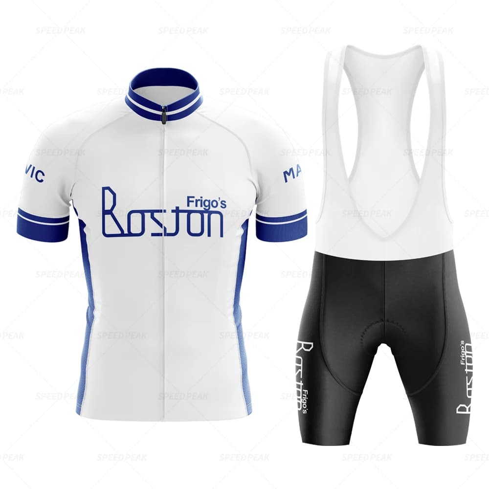 Boston Retro 1981 Competition White Cycling Jersey Set Classic Bike Short Sleeved Men's Short Sleeve Shorts with Suspenders Clothing Por Team