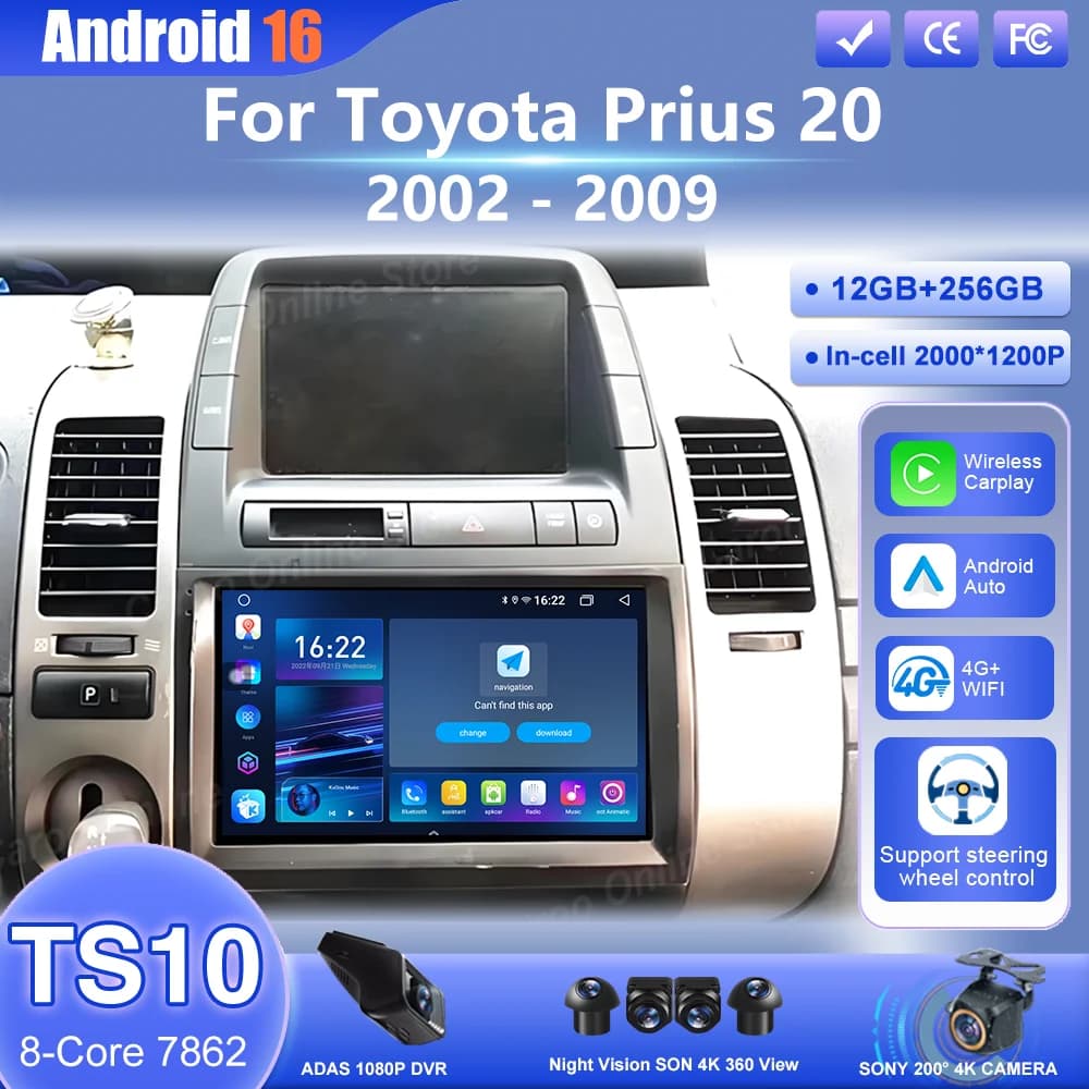 Android 16 Autoradio Carplay Auto For Toyota Prius 20 2002 2003 2004 2005 2006 2007 2009 Multimedia Video Stereo DSP