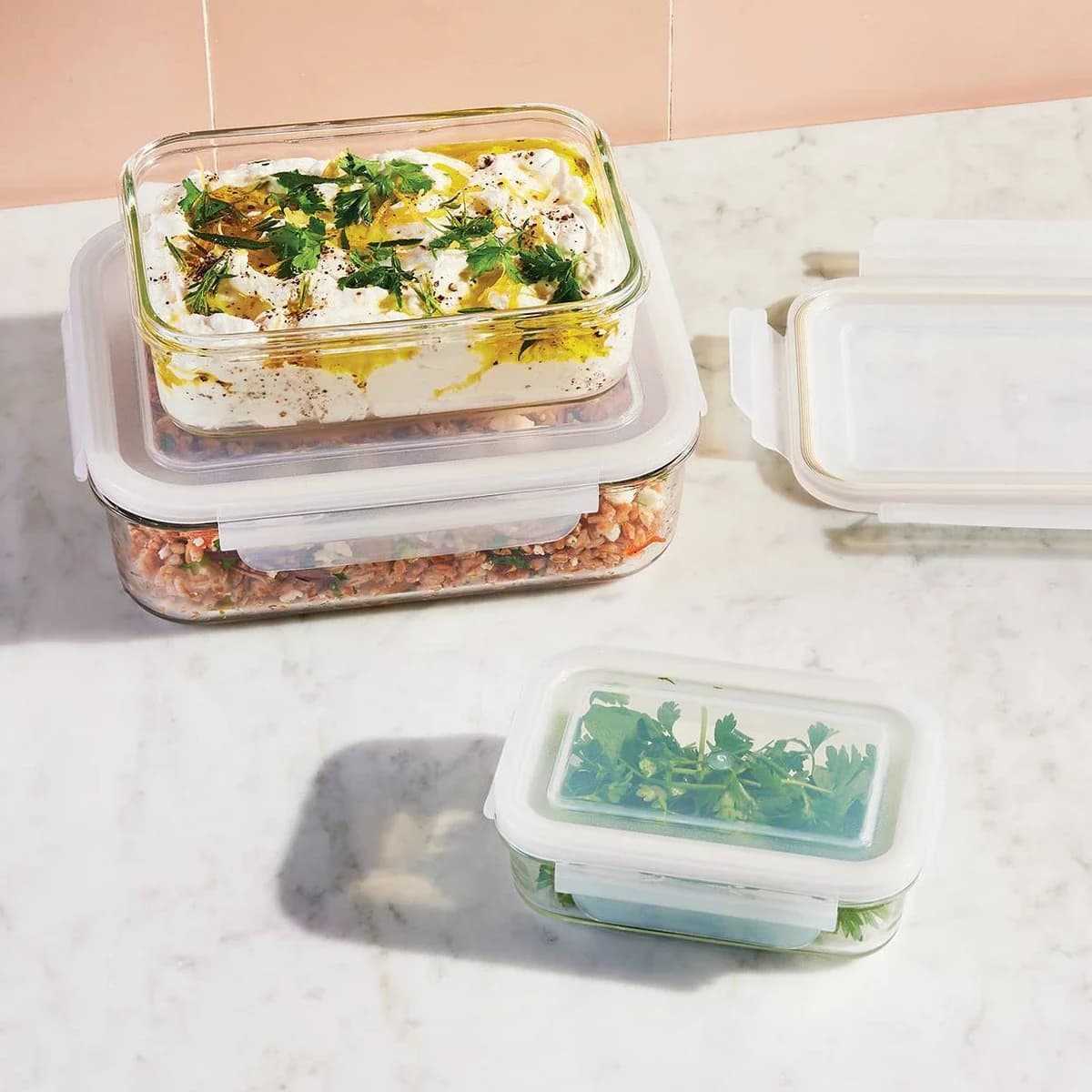 6pc (Set of 3) Glass Food Storage Container Set Clear - Figmint: Freezer, Dishwasher & Microwave Safe