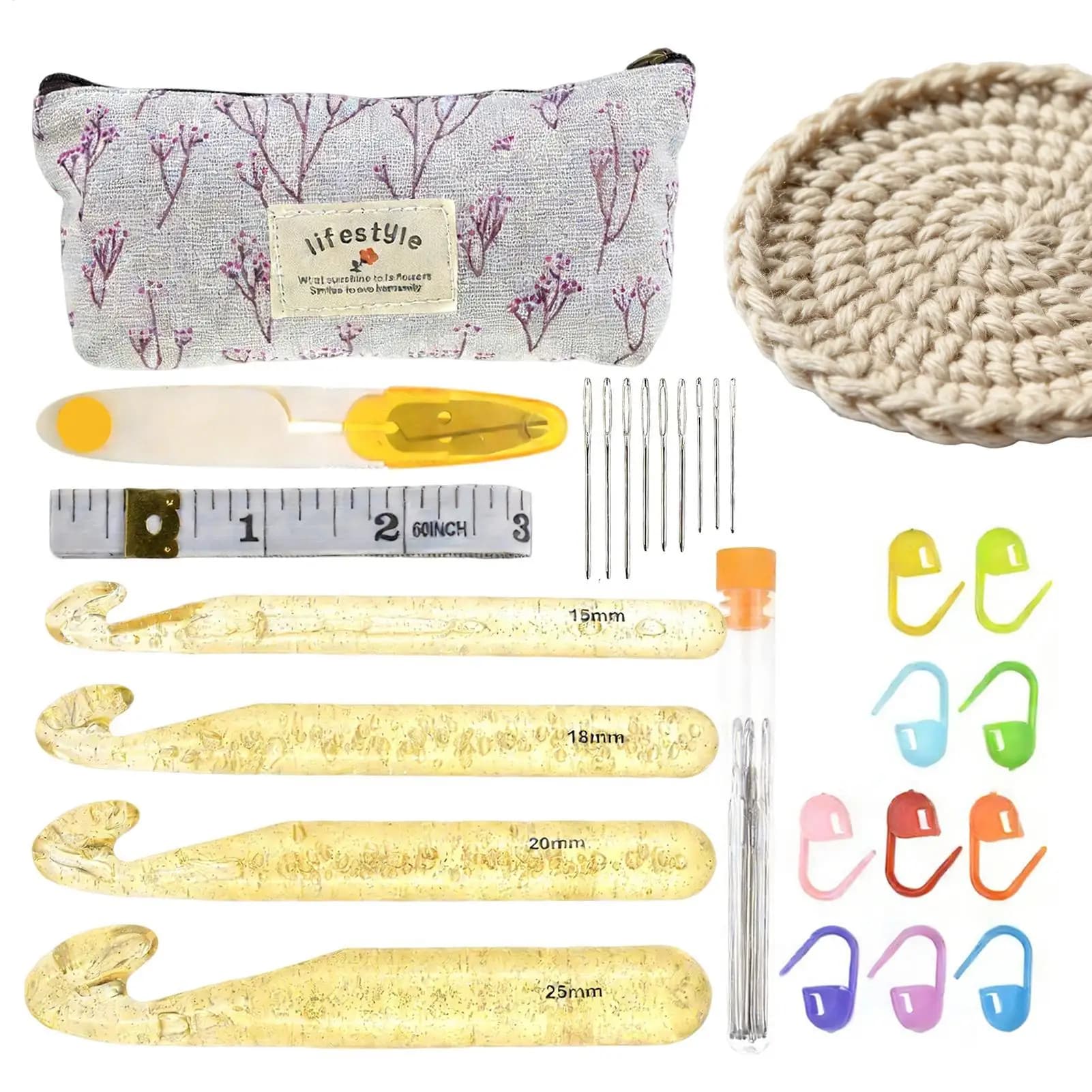 Set di uncinetti ergonomici, kit di aghi per uncinetto per filati, set di uncinetti portatili per principianti, adulti, anziani, per casa e studio
