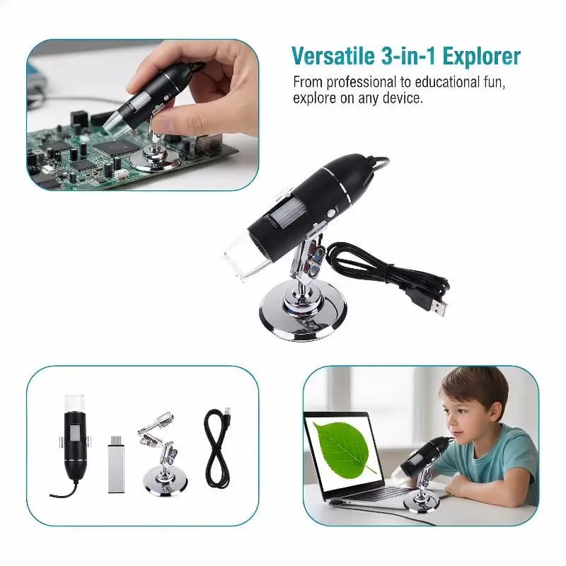 Microscopio Digitale Wireless 50X-1000X USB WiFi con Supporto per Android iOS PC per Analisi Mediche Professionali