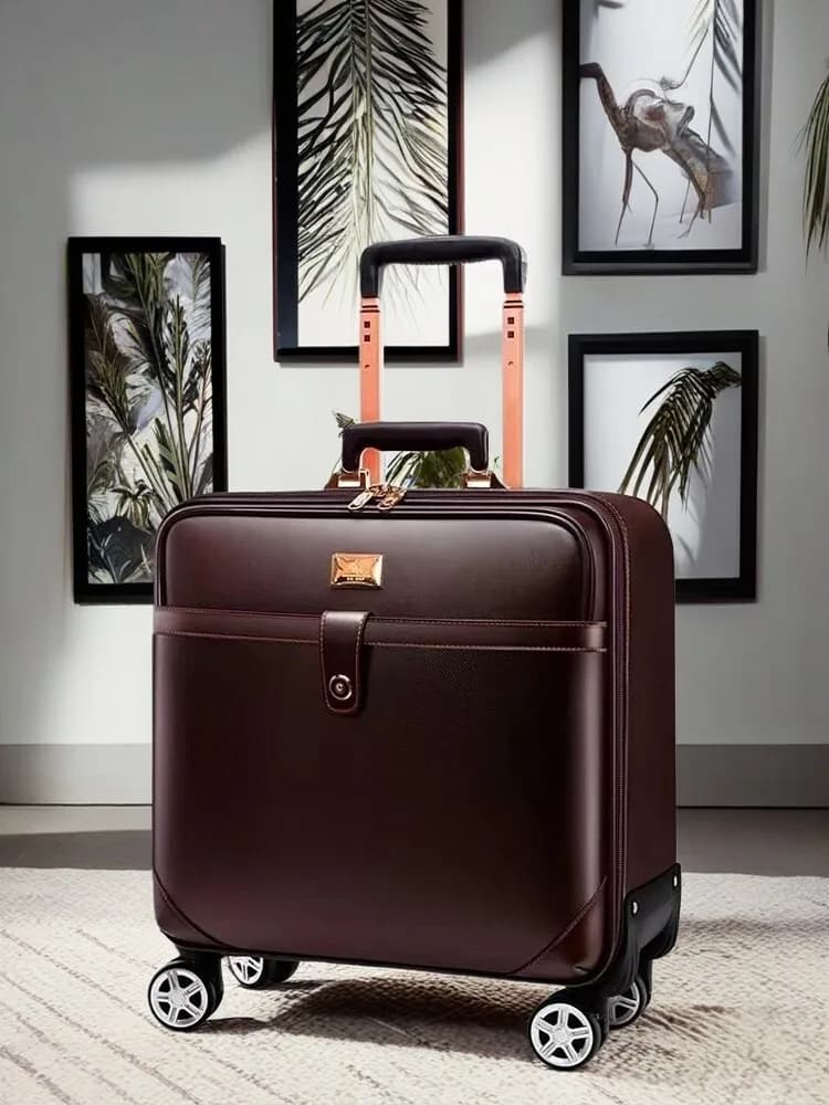 ​​PU LEATHER TROLLEY SUITCASE BUSINESS TRAVEL LAPTOP CASE WITH UNIVERSAL WHEELS MULTI-FUNCTION ROLLING LUGGAGE