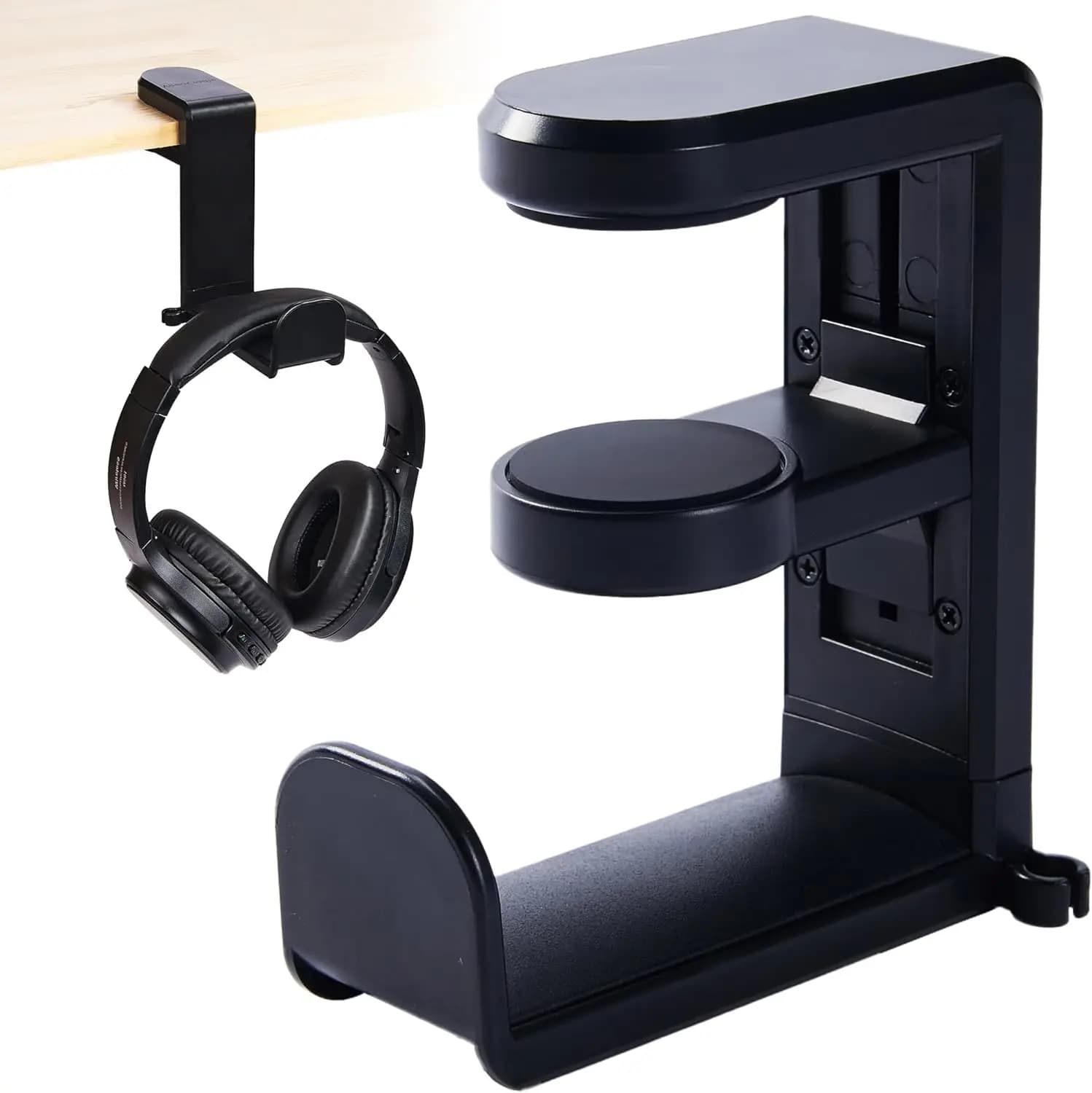Rotating Headphone Stand,Adjustable Clamp-on Headset Holder Hanger | 360 Degree Swivel,Headset Hook Under Desk,Cable Organizer