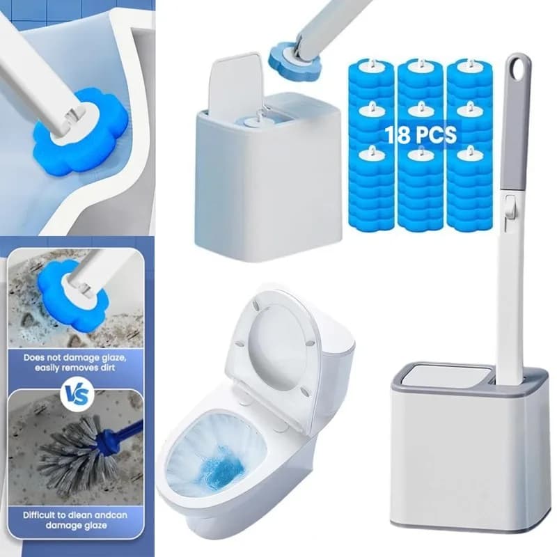 Spazzola per WC Usa e Getta Montata a Parete con Manico Allungato, Set di Pulizia con Testina Sostituibile, Accessori per WC