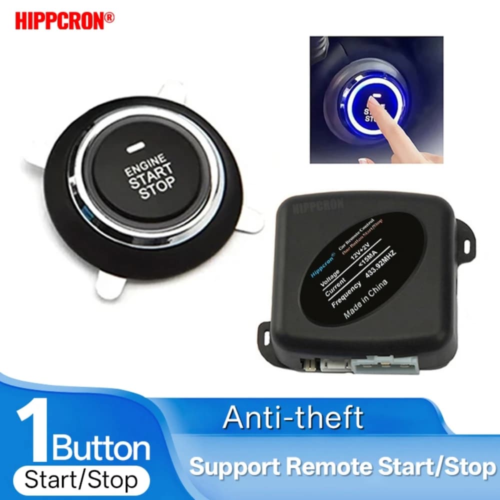 Kit sistema di avvio/arresto con un pulsante di allarme per auto Hippcron Blocco porta motore remoto Sistema di pulsanti di avvio rapido per auto con ingresso senza chiave