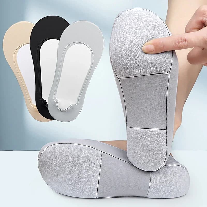 ＆1Pair 3D Arch Massage Health Care Womens Summer Socks Silk Socks Shallow Mouth Silica Gel Anti-off Invisible Sock Slippers