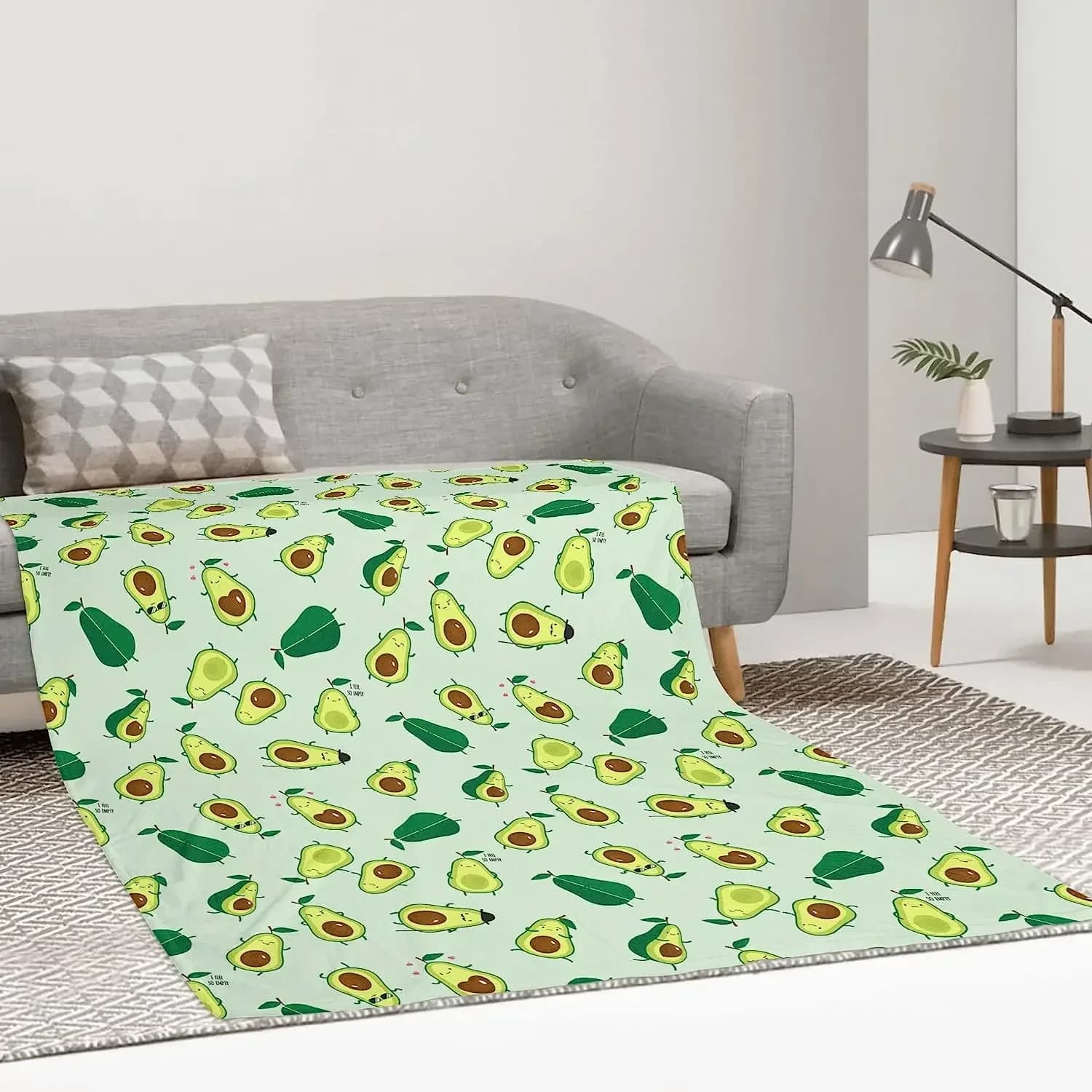 Simpatica coperta in pile di Avocado 60x50 pollici, coperte da viaggio leggere e calde in peluche di Avocado verde cartone animato per