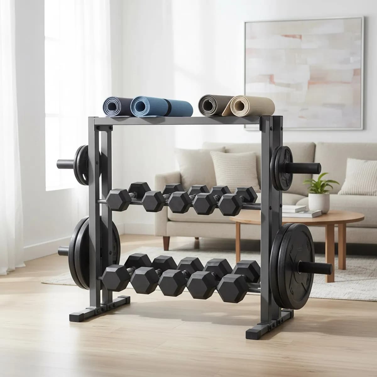 Adjustable Dumbbell Kettlebell Weight Plate Storage Rack Holder