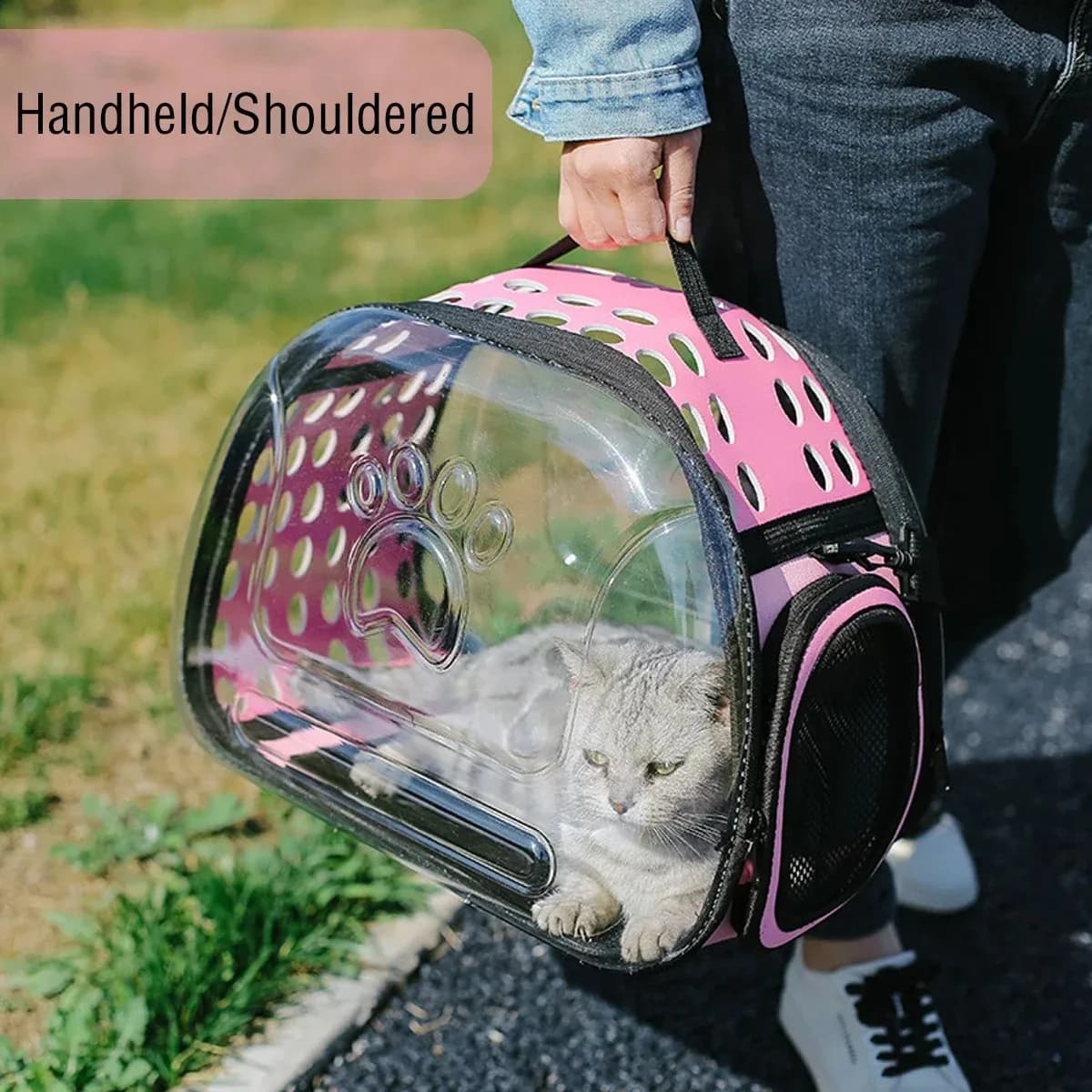 Zaino per gatti da esterno Borsa a tracolla per animali domestici Borsa da viaggio traspirante per gatti Borsa per gatti trasparente per cuccioli e gattini