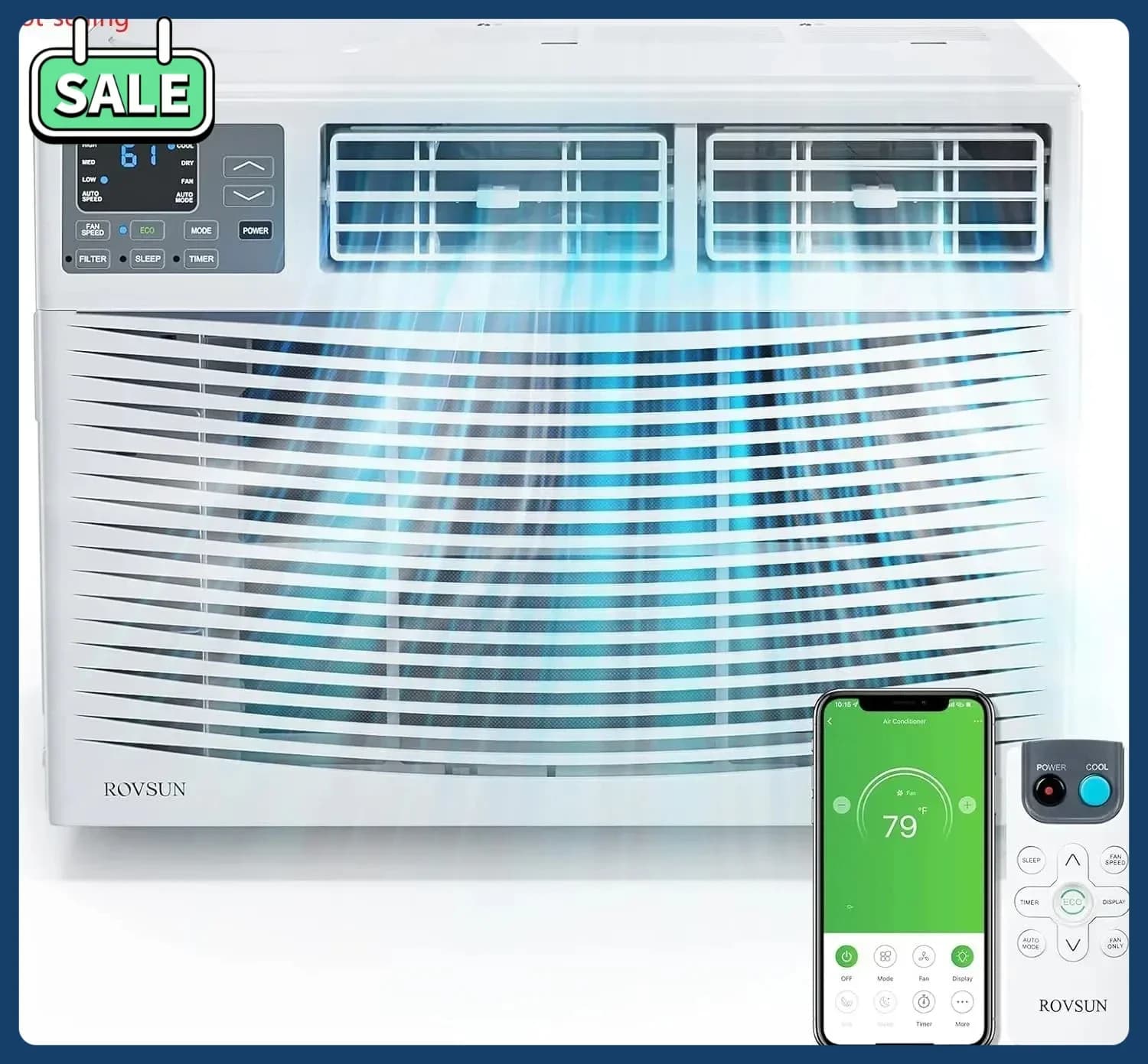 Condizionatore da Finestra Smart a Risparmio Energetico 8000 BTU con Controllo Remoto WiFi e Timer