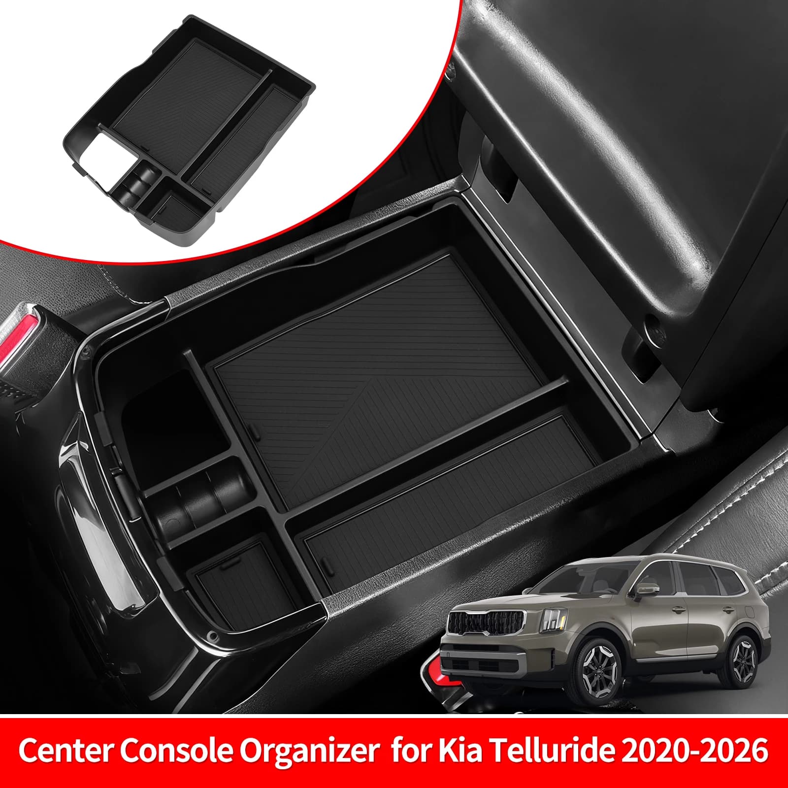 Organizzatore per Console Centrale Kia Telluride (Versione USA) 2020-2026, Vano Portaoggetti in ABS Nero