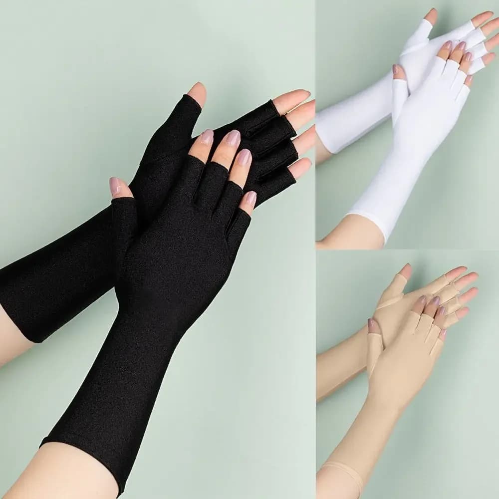 1 Paio di Guanti Lunghi Senza Dita per Protezione Solare, Manicotti Estivi Rinfrescanti per Donne, Mezze Guanti in Tinta Unita, Nero, Bianco, Nude