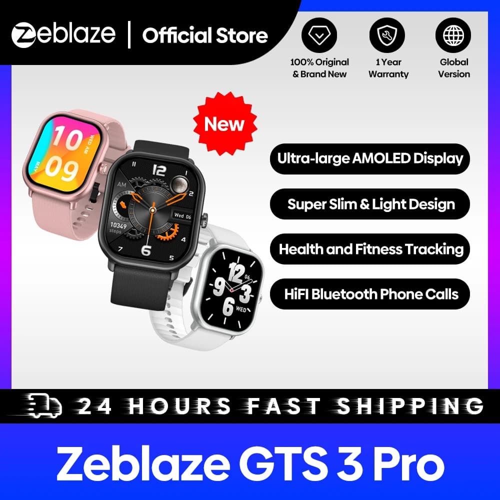 New Zeblaze GTS 3 Pro Voice calls Smart Watch AMOLED Screen Ultra-large HD Health and Fitness Monitoring Smartwatch for Women