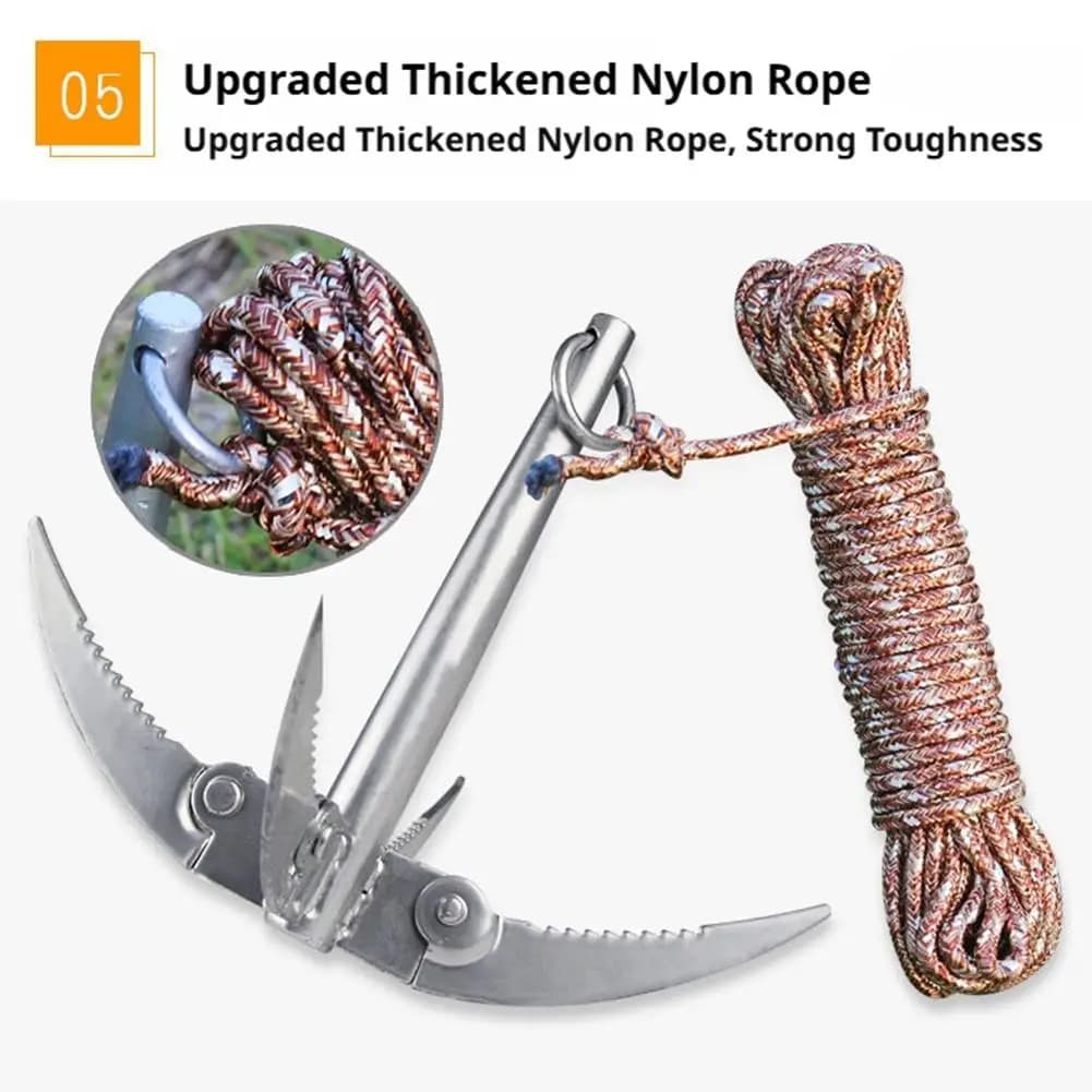 Folding Boats Anchor Outdoor Grappling Hook Survival Sturdy Durable Fishing Supplies With Rope Small Boat Canoes Survival Tool