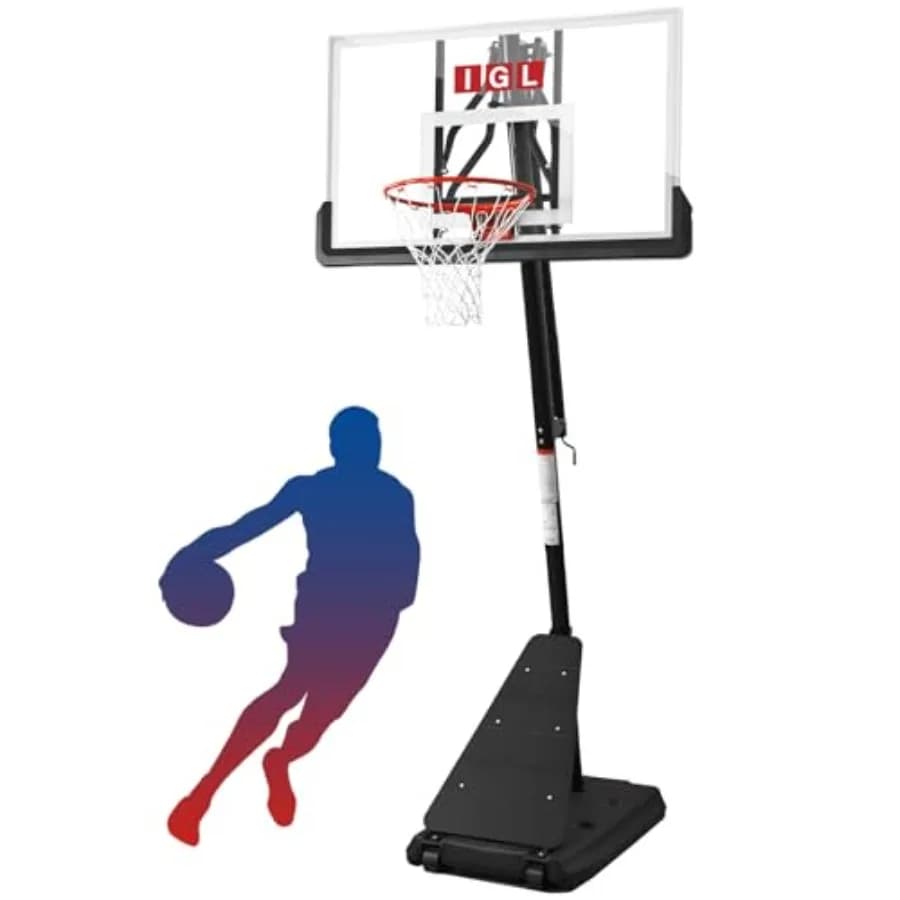 Outdoor basketball hoop with 52-inch shatterproof acrylic backboard, 10FT height, portable adjustable goal system for driveway
