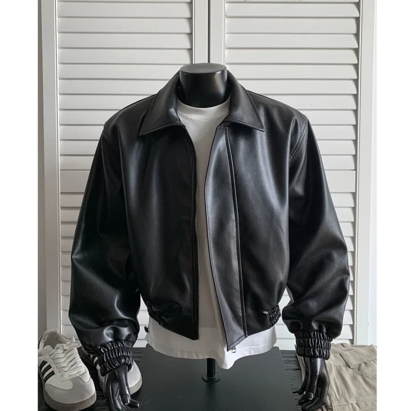 New Autumn Leather Jacket for Men, Trendy Cleanfit Style Short and Spalline, American Style Leather Jacket for Men