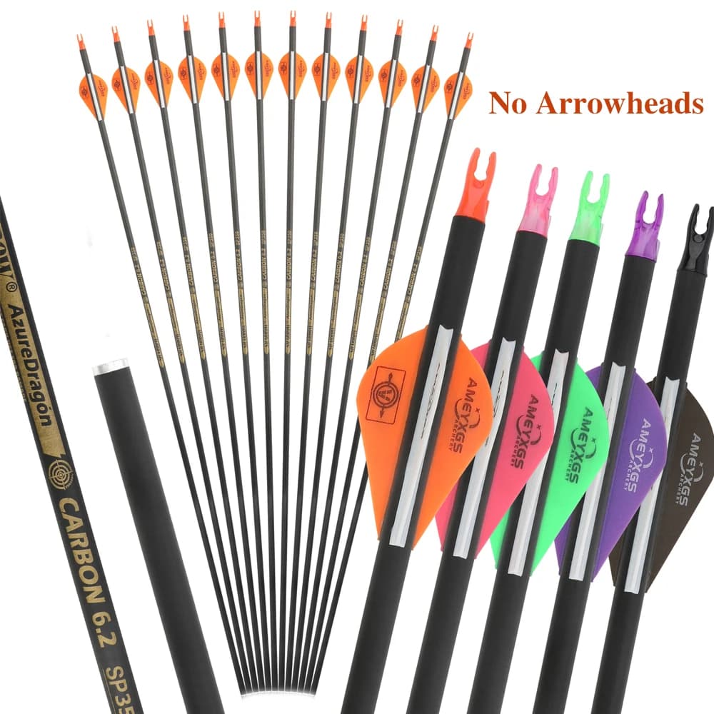 Tiro con l'arco Frecce in carbonio puro 30 pollici Colonna vertebrale 400/500/600/ID6.2mm 2 "Avanelli Senza punte di freccia Arco composto Tiro ricurvo Caccia 6/12 pezzi