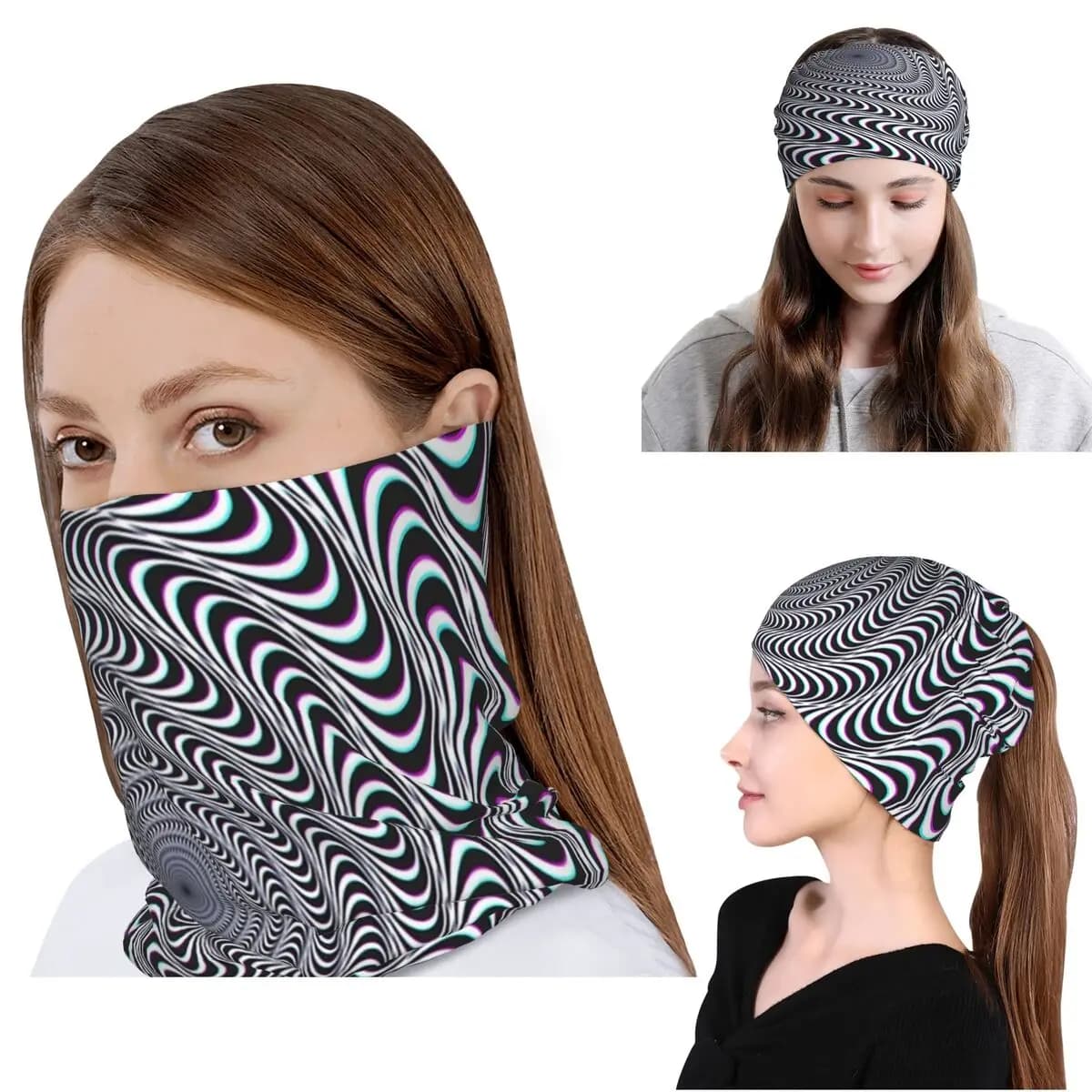 Incredibile Bandana a Spirale con Illusione Ottica Ipnosi Psichedelica, Sciarpa Multifunzione per Collo e Viso, Sciarpa da Ciclismo, Berretto Unisex