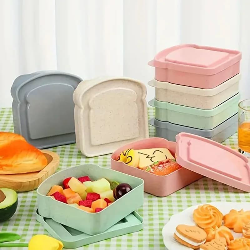 Contenitore per Pranzo a Forma di Toast, Scatola per Sandwich Ermetica, Bento per Scuola, Ufficio, Picnic, Contenitori per Alimenti per Bambini