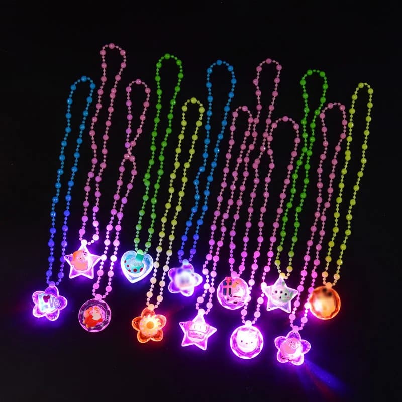 Light Necklace for Kids Led Glitter Acrylic Pendant with Beads Toy Girl Birthday Party Punches Necklace with Pendant Gift