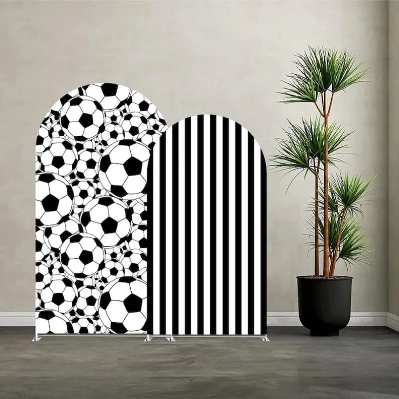 VIKAMA Sfondo Fotografico in Tessuto Nero e Bianco con Arco a Tema Calcio per Decorazioni Feste di Compleanno per Bambini
