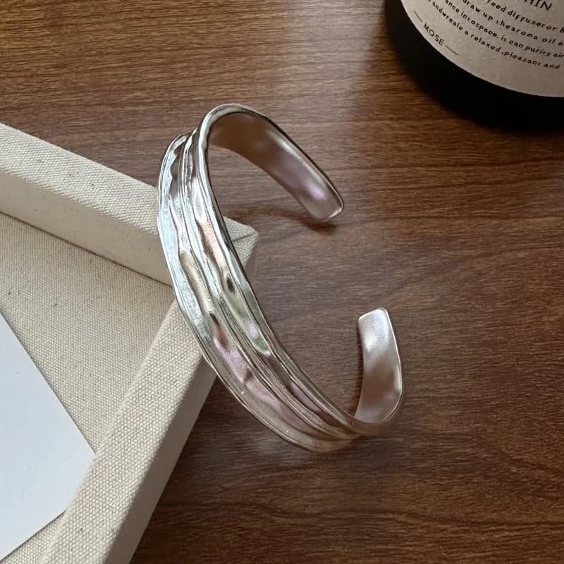 Bracciale in metallo argento sterling massiccio 925 al 100% per donna Bracciale largo vintage fatto a mano Regalo di Natale di compleanno