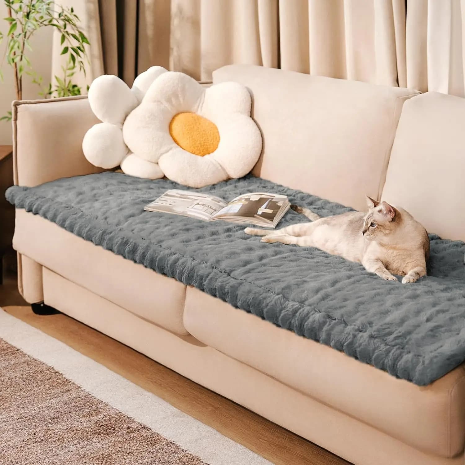 Copridivano Impermeabile e Morbido per Animali Domestici, Tappetino Lavabile Antiscivolo per Cani, Grigio 70x150 cm