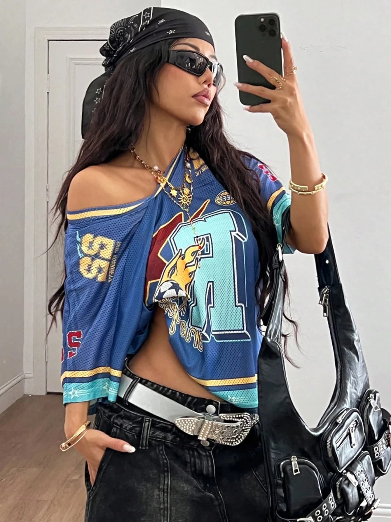 Maglia da calcio Coolane da donna, stile Y2K streetwear vintage, traspirante, in rete, con grafica e numeri, per primavera ed estate