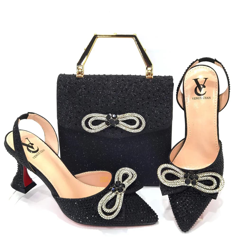 Doershow nuovo arrivo scarpe e Set di borse Set africani 2022 scarpe da donna nigeriane nere e borse abbinate per il matrimonio! HTH1-9