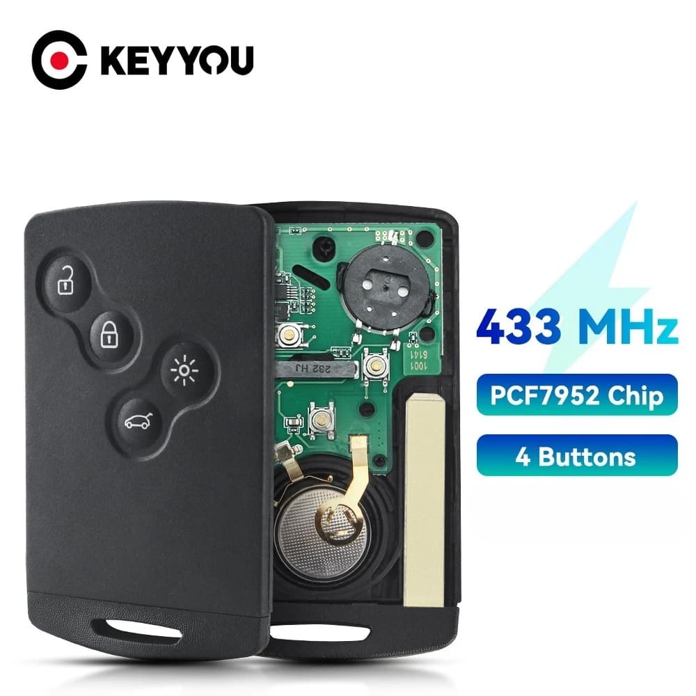 KEYYOU Chiave A Distanza 433 Mhz Per Renault Megane 3 Fluence Scenic Laguna 3 Koleos Clio Captur PCF7952 Chiave Per Auto A Mani Libere Carta