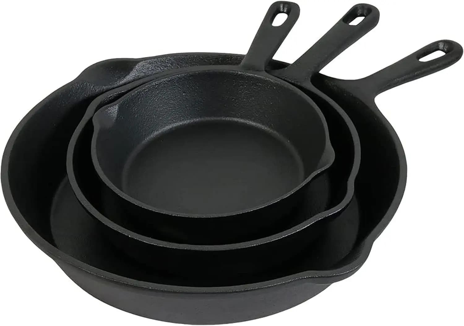 Set of 3 Padelle in Sunnydaze Pretreated Cast Iron - 6, 7 and 10 Inches Black Metal Sheets