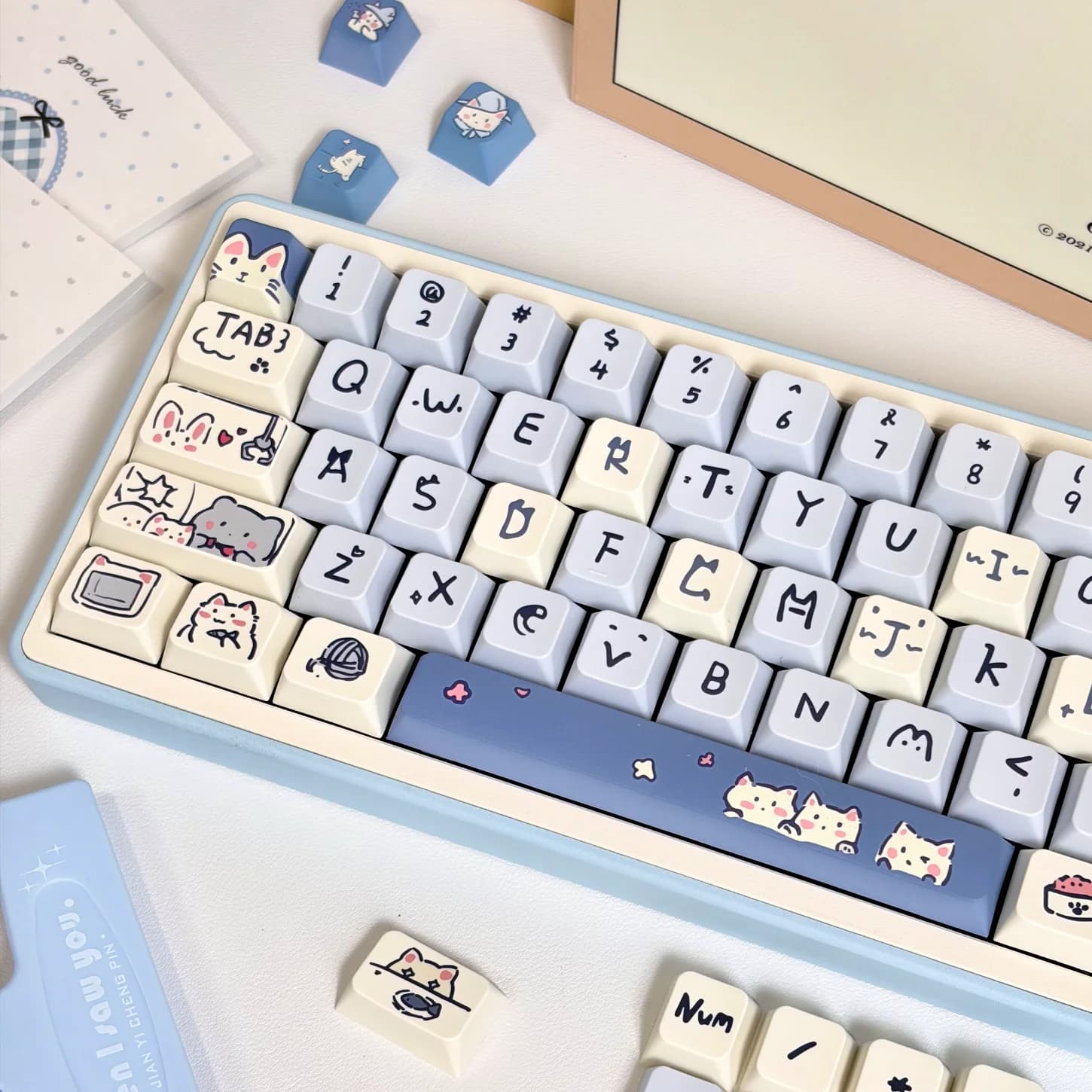 Cherry MOA Cute Kitten Key Cover Kit 95/114/118 Key HI75 HI8 68 F99 104 64 Wooting Mechanical Keyboard